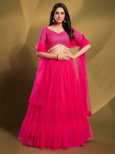 Sparkle Pink Sequins Work Soft Net Reception Wear Lehenga Choli
